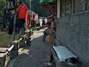 Lots of laundry hanging out along the river