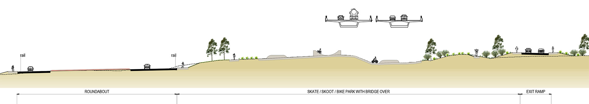 Section drawing of bridge and urban design